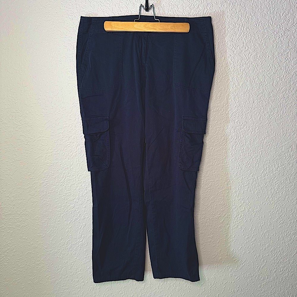 J Jill Navy Blue Cargo Pants Size 12 Cotton Slightly Tapered Casual High Waist